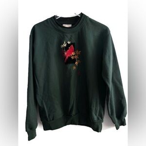 Vintage Top Stitch Sweatshirt with Red Cardinal Embroidery Size Medium